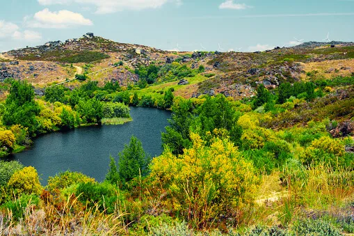 Blue Lake in Summer landscape at Montesinho Natural Park